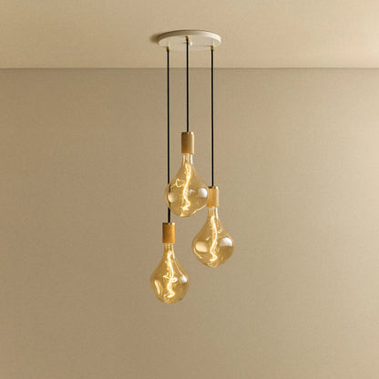 Triple Pendant in Oak + Voronoi II