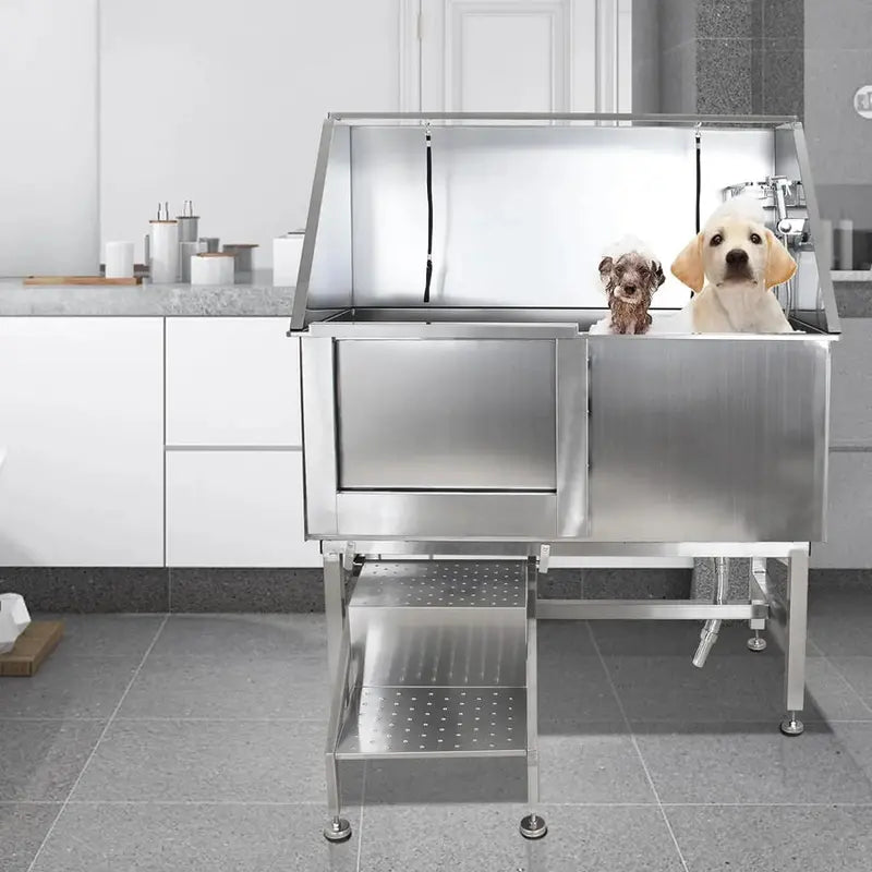 50-Inch Stainless Steel Dog Wash Station  Professional Grooming Tub with Ramp, Faucet & Drain Kit