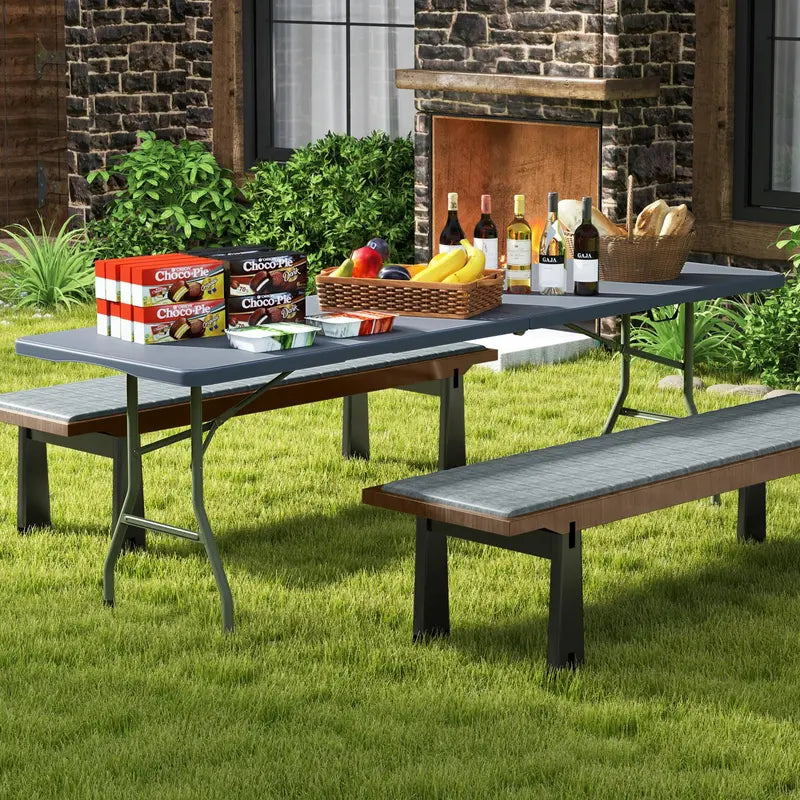 8-Foot HDPE Folding Table  Heavy-Duty 350-LB Capacity Outdoor Table with Carry Handle