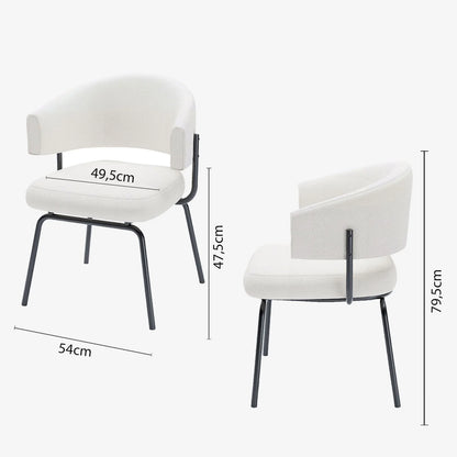 Lot de 2 chaises avec accoudoir tendance en tissu chenille blanc Silva