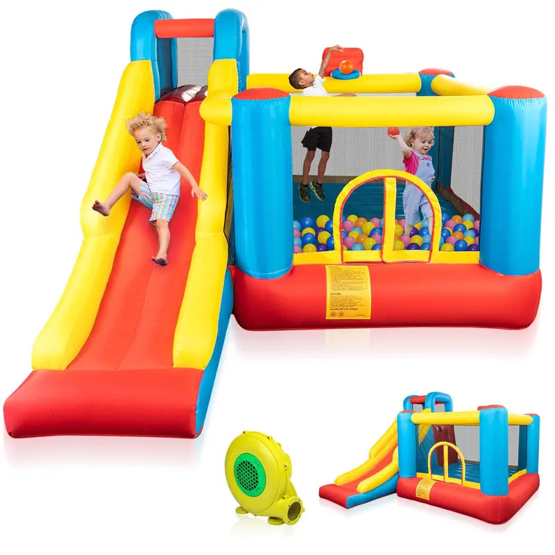 JOYMOR Bounce House Inflatable Bouncing Castle Play Center w/ Air Blower, Jump’n Slide Bouncer, Suitable for Toddler Baby and Little Kids
