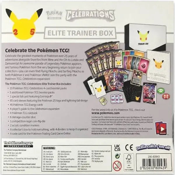 Pokémon Celebrations Elite Trainer Box  10 Booster Packs, Foil Greninja Card, 65 Sleeves & Energy Cards Included