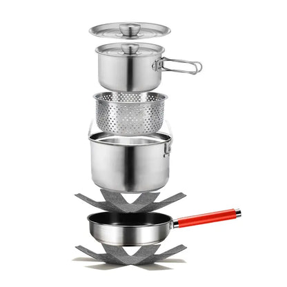 5-Piece Stainless Steel Camp Kitchen Set with Colander & Travel Bag