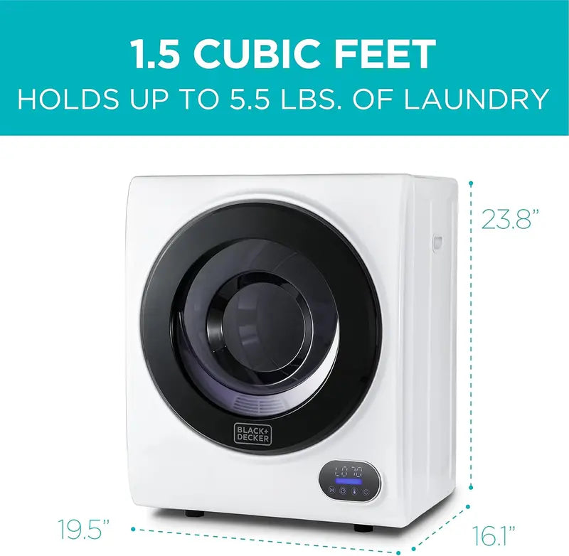 Compact 1.5 Cu. Ft. Vented Portable Dryer  850W Energy-Efficient Electric Dryer with Stainless Steel Drum (5.5 lb Load)
