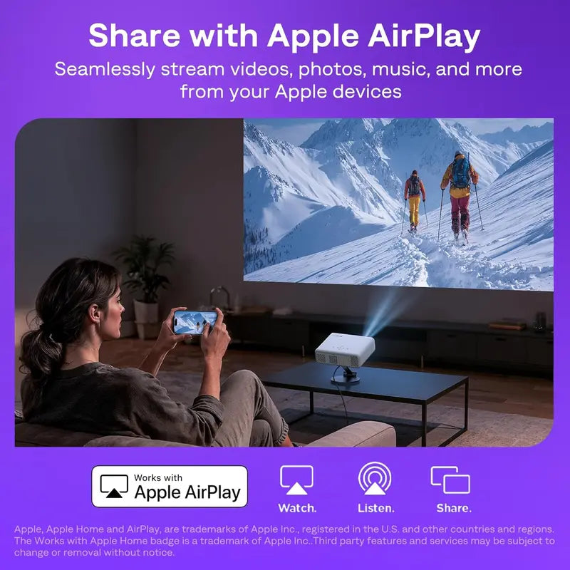 Aurzen Roku TV Smart Projector with Built-in Streaming, Wi-Fi, and Bluetooth