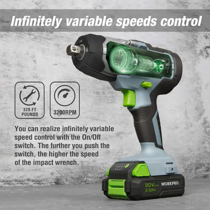 WORKPRO 20V Cordless Impact Wrench with Fast Charger & Belt Clip