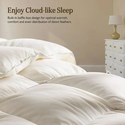 Organic Down Duvet  Queen Size, 100% Cotton Cover, Hypoallergenic & Cloud-Like Fill