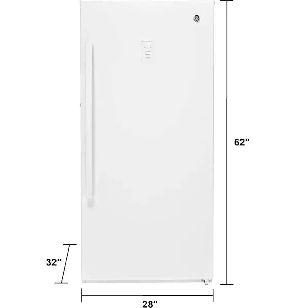 GE Frost-Free Upright Freezer  14.1 Cu. Ft., White Finish, Energy-Efficient Design