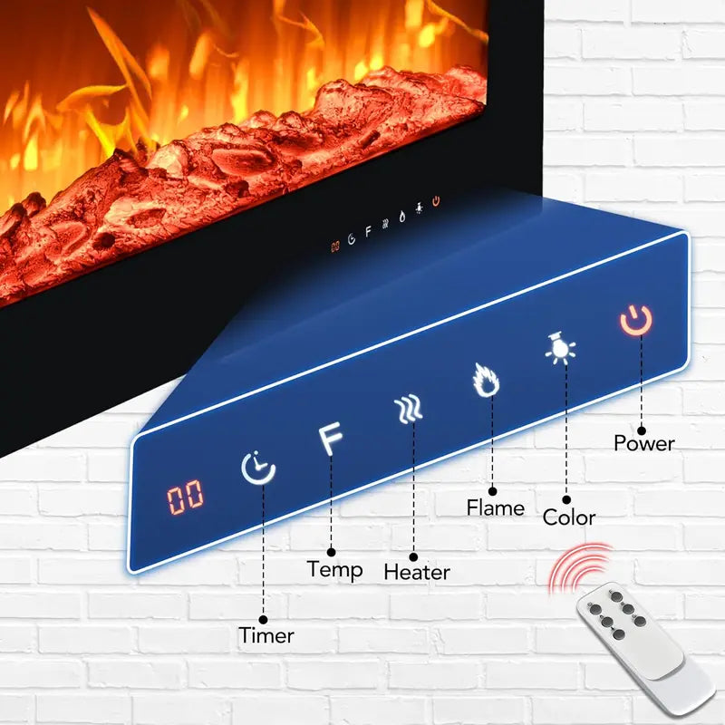 EUHOMY 50-Inch Recessed & Wall-Mounted Electric Fireplace  Adjustable Flame Color, Touchscreen, Timer & Remote, 750/1500W Linear Heater
