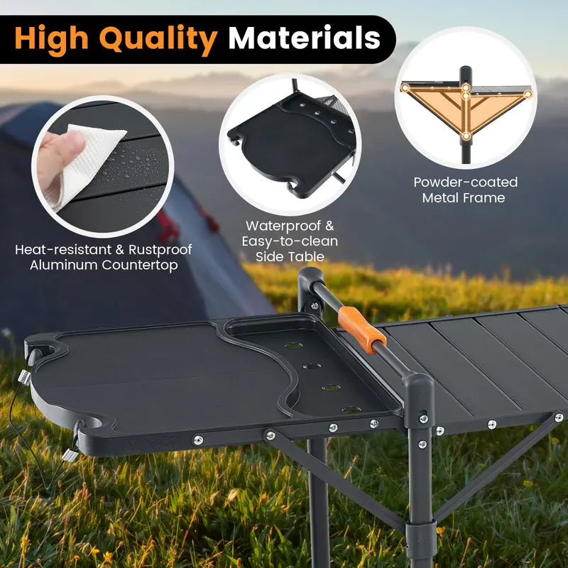 Folding Aluminum Camping Cooking Table  Compact Outdoor Grill and Prep Station