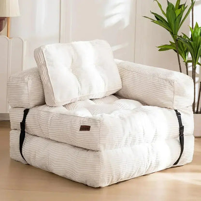 L-Shaped Folding Sofa Bed  Convertible Living Room Lounger with Armrests & Pillows