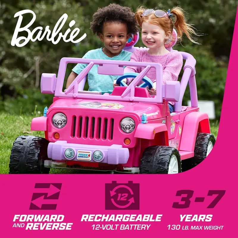 Power Wheels Barbie Jeep Wrangler  12V Ride-On Vehicle with 5 MPH Top Speed