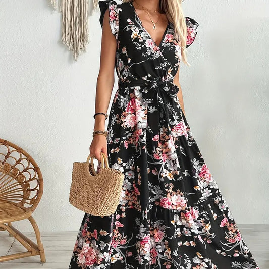 Robe Florale Noire "Jardin Nocturne"