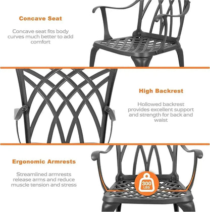 NUU GARDEN 3-Piece Aluminum Bistro Set — Outdoor Patio Table & Two Chairs for Small Spaces