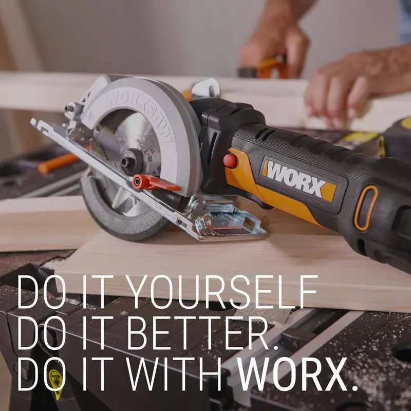 Worx WorxSaw WX439L 4.5 Amp Compact Circular Saw, 4-1/2″ Blade, One-Hand Operation
