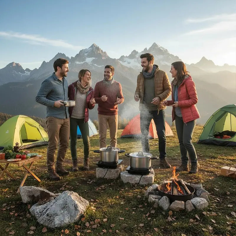 6-Piece Nesting Stainless Steel Camping Cookware with Detachable Handles