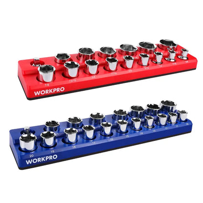 WORKPRO Magnetic Socket Organizer Set: 1/4″, 3/8″, and 1/2″ Drive Sizes
