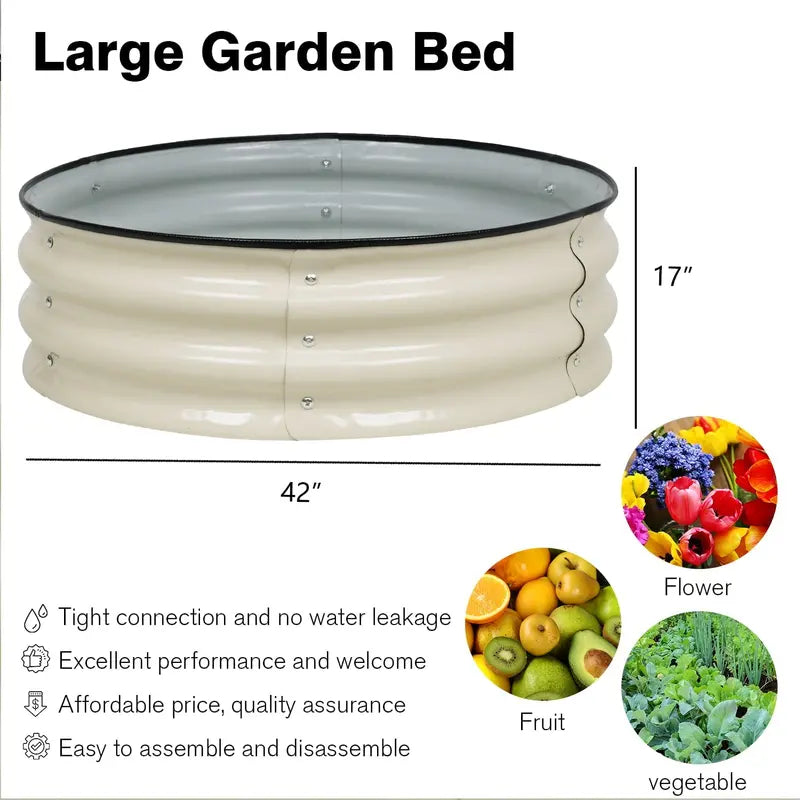 Aoodor 9” Tall Aluzinc Metal Raised Garden Bed 30” Round, Outdoor Garden Planter Box Beige Set of 2