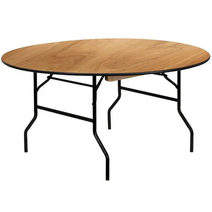 60-Inch Round Folding Banquet Table — Solid Wood Top with Premium Finish