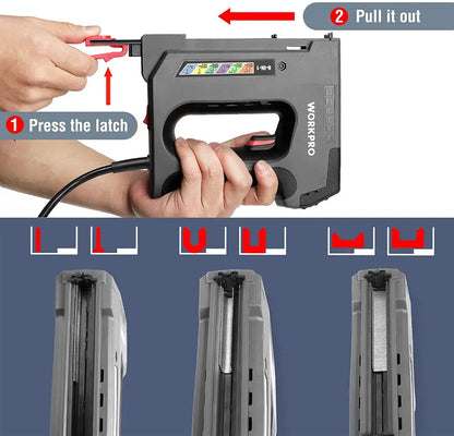 WORKPRO 110V 6-in-1 Electric Stapler & Tacker for Woodworking and DIY Projects