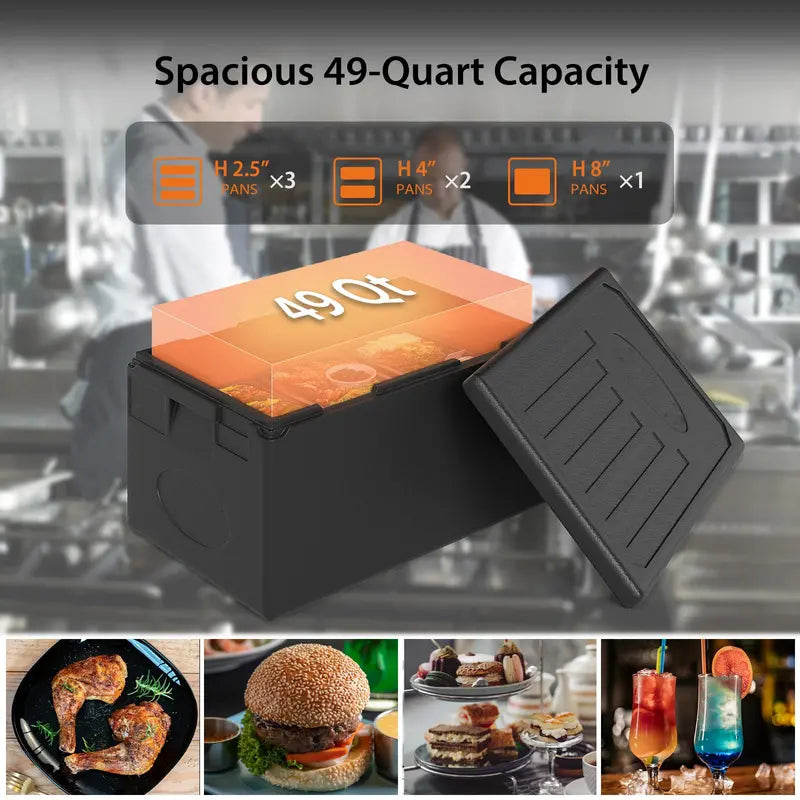 49-Quart Top-Load Stackable Hot Box with Built-In Handles for Catering or Camping