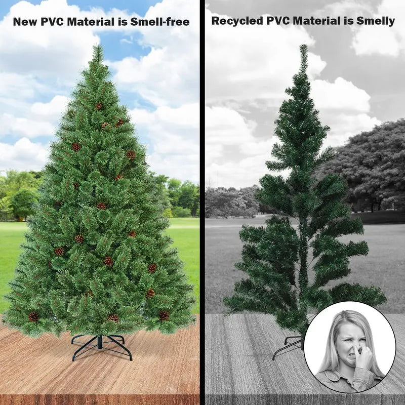 6-Foot Pre-Lit Flowering Christmas Tree  Hinged Artificial Pine with Built-In Lights