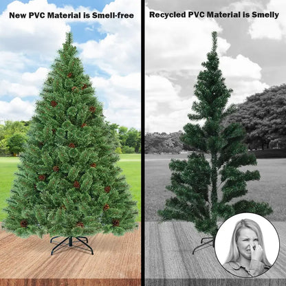 6-Foot Pre-Lit Flowering Christmas Tree  Hinged Artificial Pine with Built-In Lights