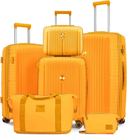 Lightweight 5-Piece PP Hardshell Carry-On Luggage Set  Dual Spinner Wheels & TSA Lock Travel Suitcases