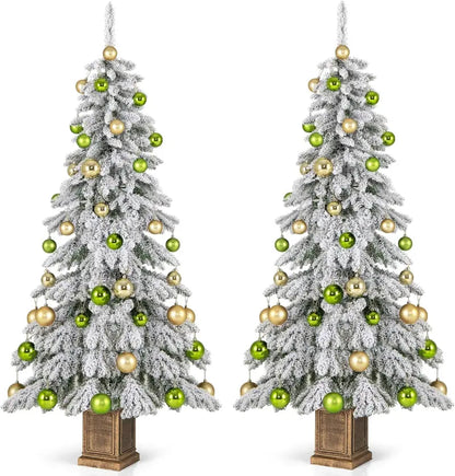 6-Foot Hinged Snow-Flocked Christmas Tree with 48 Ornaments and Potted Base