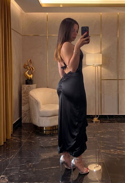 Robe en Satin Noir "Minuit"
