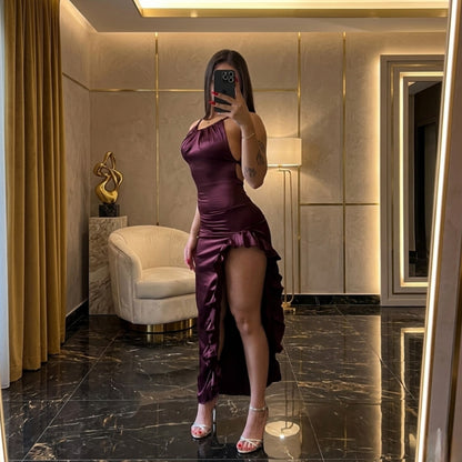 Robe en Satin Noir "Minuit"